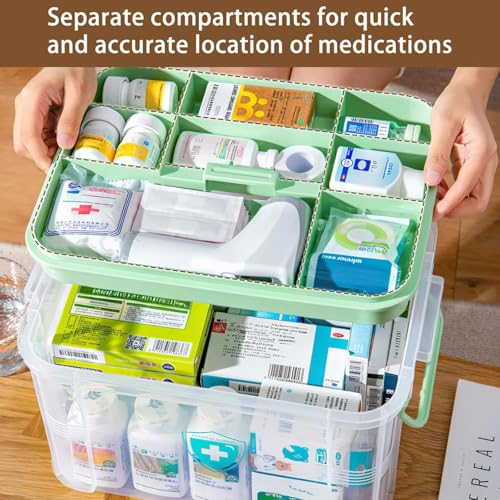 1-Pack Clear Storage Box Container,Family First Aid Box Medicine Box Organizer Plastic Medicine Storage Kit,First Aid Storage Box with Handles,...