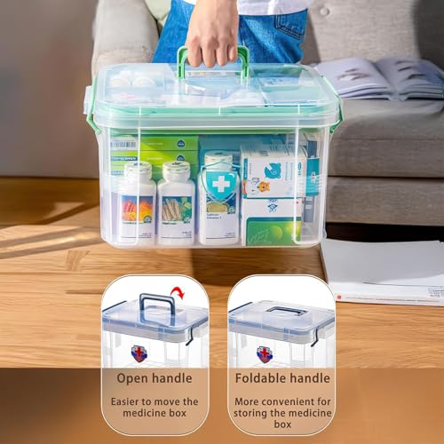1-Pack Clear Storage Box Container,Family First Aid Box Medicine Box Organizer Plastic Medicine Storage Kit,First Aid Storage Box with Handles,...
