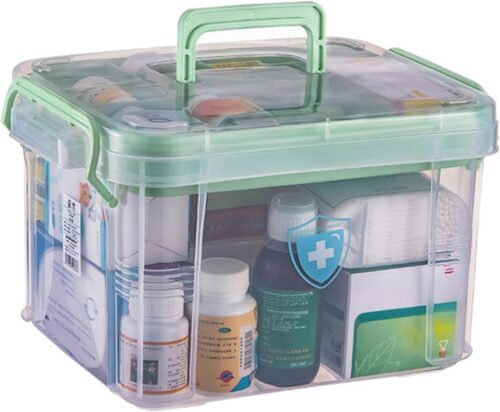 1-Pack Clear Storage Box Container,Family First Aid Box Medicine Box Organizer Plastic Medicine Storage Kit,First Aid Storage Box with Handles,...