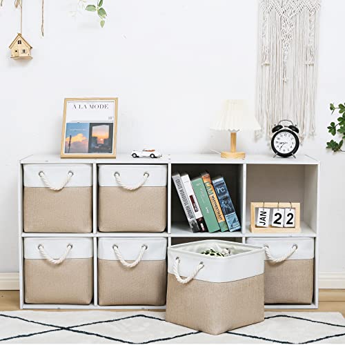 11 x 11 Inch Cube Storage Bins, 6 Pack Large Collapsible Fabric Storage Bin with Ropes, Foldable Storage Cubes for Home, Office,Closet, Clothes,... 11 x 11 Inch Cube Storage Bins, 6 Pack Large Collapsible Fabric Storage Bin with Ropes, Foldable Storage Cubes for Home, Office,Closet, Clothes,...