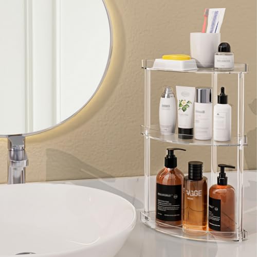 3 Tier Acrylic Bathroom Counter Organizer and Storage Clear Corner Bathroom Countertop Organizer, 3 Tier Corner Storage Shelf Vanity Trays, Home...