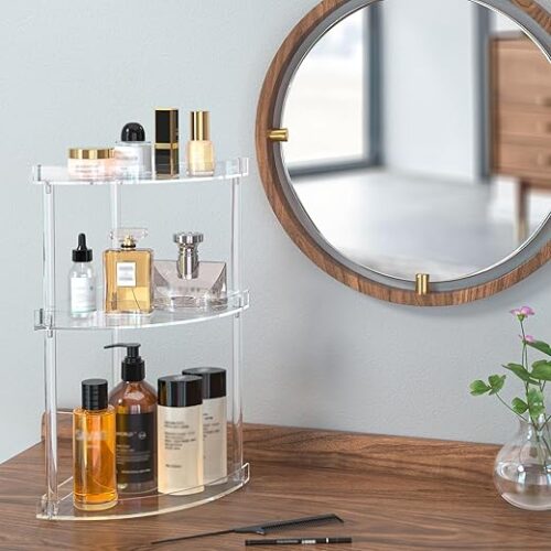 3 Tier Acrylic Bathroom Counter Organizer and Storage Clear Corner Bathroom Countertop Organizer, 3 Tier Corner Storage Shelf Vanity Trays, Home...