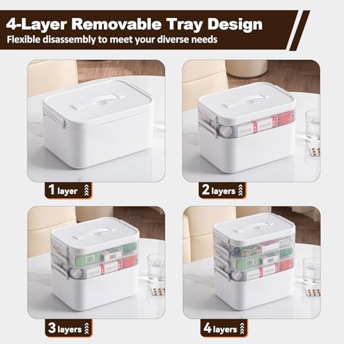 4-Tier Portable Medicine Cabinet Organizer, Large Medicine Storage Box with Handle, Plastic First Aid Box Empty, Multipurpose Medical Supply... 4-Tier Portable Medicine Cabinet Organizer, Large Medicine Storage Box with Handle, Plastic First Aid Box Empty, Multipurpose Medical Supply...