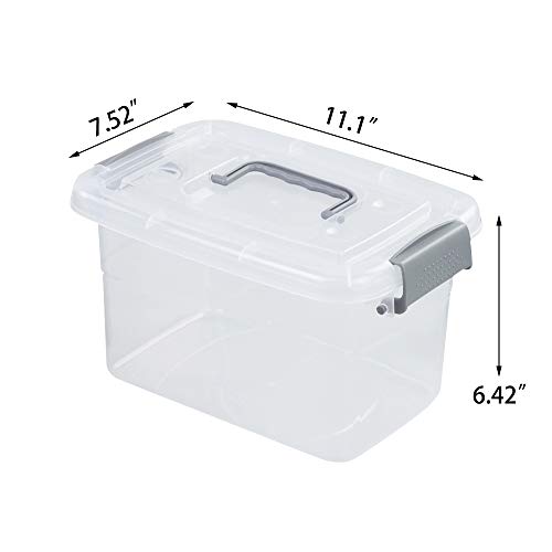 6-Pack Home Storage Bins, Plastic Container, Latching Box with Handle (Grey handle)