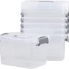 6-Pack Home Storage Bins, Plastic Container, Latching Box with Handle (Grey handle)