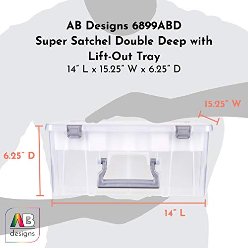 AB Designs 6899ABD Super Satchel Double Deep with Lift-Out Tray and Removable Dividers, Stackable Home Storage Organization Container, Clear with...