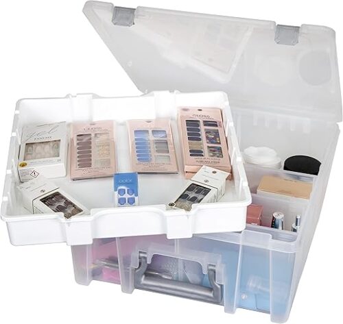 AB Designs 6899ABD Super Satchel Double Deep with Lift-Out Tray and Removable Dividers, Stackable Home Storage Organization Container, Clear with...