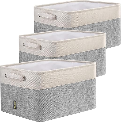 BALEINE 3 Pack Fabric Storage Bins for Shelves, Linen Storage Baskets for Organizing, Decorative Closet Bins for Clothes, Home (Grey, 15"x11"x9.5") BALEINE 3 Pack Fabric Storage Bins for Shelves, Linen Storage Baskets for Organizing, Decorative Closet Bins for Clothes, Home (Grey, 15"x11"x9.5")