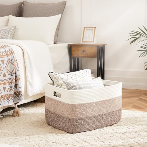 Blanket Basket,Rectangle Woven Baskets for Storage,65L Laundry Basket for Decorative Nursery Blanket,Toys,Dirty Clothes and Magazine in...