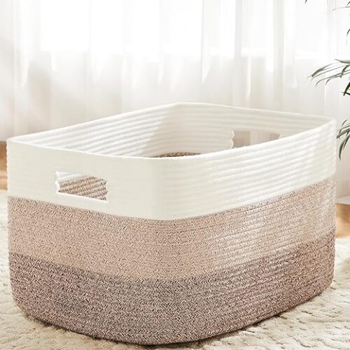 Blanket Basket,Rectangle Woven Baskets for Storage,65L Laundry Basket for Decorative Nursery Blanket,Toys,Dirty Clothes and Magazine in...
