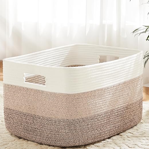 Blanket Basket,Rectangle Woven Baskets for Storage,65L Laundry Basket for Decorative Nursery Blanket,Toys,Dirty Clothes and Magazine in...