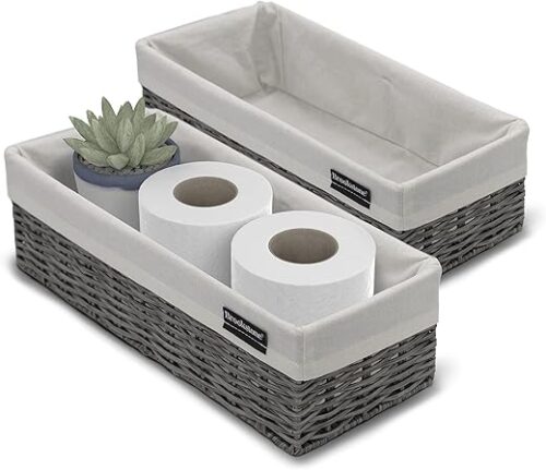 BROOKSTONE [2 PACK SET] Wicker Storage Basket, Boho Organization and Storage Container, Decorative Shelf Bin, Over the Toilet Paper Reserve,...