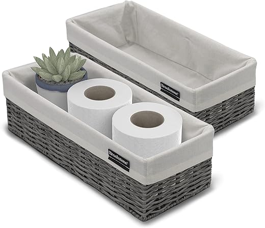 BROOKSTONE [2 PACK SET] Wicker Storage Basket, Boho Organization and Storage Container, Decorative Shelf Bin, Over the Toilet Paper Reserve,...
