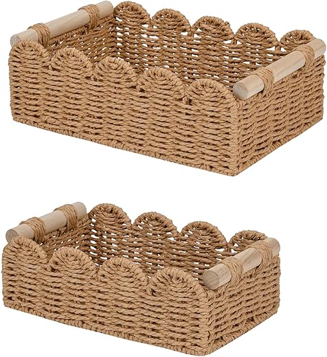 CubesLand Paper Rope Scalloped Edge Decor Baskets for Home, Living Room, Bedroom, Toilet Basket for Over Toilet Storage Shelf, End Table, Shelves...