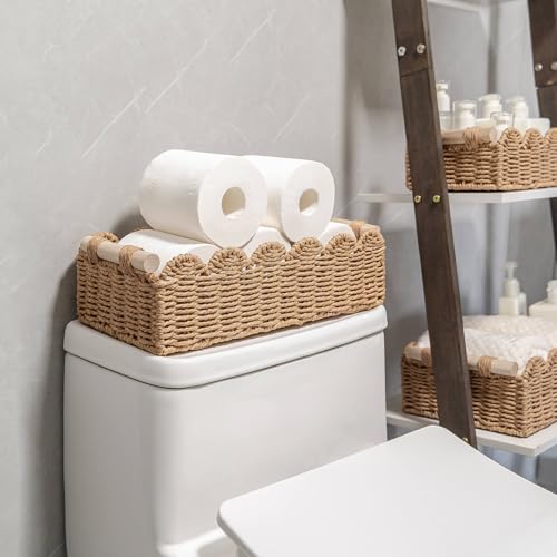 CubesLand Paper Rope Scalloped Edge Decor Baskets for Home, Living Room, Bedroom, Toilet Basket for Over Toilet Storage Shelf, End Table, Shelves... CubesLand Paper Rope Scalloped Edge Decor Baskets for Home, Living Room, Bedroom, Toilet Basket for Over Toilet Storage Shelf, End Table, Shelves...