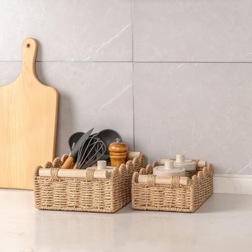 CubesLand Paper Rope Scalloped Edge Decor Baskets for Home, Living Room, Bedroom, Toilet Basket for Over Toilet Storage Shelf, End Table, Shelves... CubesLand Paper Rope Scalloped Edge Decor Baskets for Home, Living Room, Bedroom, Toilet Basket for Over Toilet Storage Shelf, End Table, Shelves...
