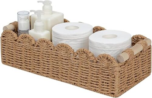 CubesLand Paper Rope Scalloped Edge Toilet Paper Storage Basket, Small Living Room, Bedroom Decor Baskets for Over Toilet Storage Shelf, End Table,...