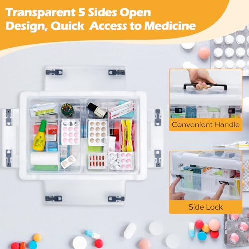 Extra Large Medicine Storage Box with Handles, First Aid Box Clear Medical Supply Organizer with Removable Tray, Multipurpose Plastic Medicine...