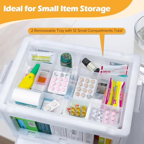 Extra Large Medicine Storage Box with Handles, First Aid Box Clear Medical Supply Organizer with Removable Tray, Multipurpose Plastic Medicine...