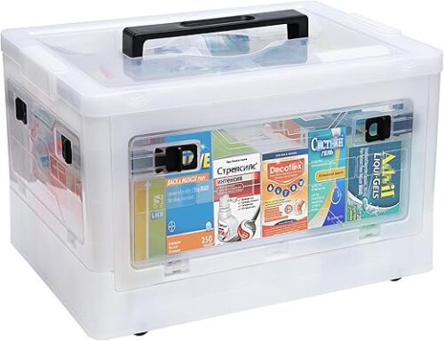 Extra Large Medicine Storage Box with Handles, First Aid Box Clear Medical Supply Organizer with Removable Tray, Multipurpose Plastic Medicine...