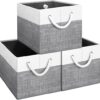 Fab totes Storage Bins [3-Pack], Foldable Storage Baskets for Organizing Toys, Books, Shelves, Closet, Large Storage Box with Rope Handles, Sturdy...