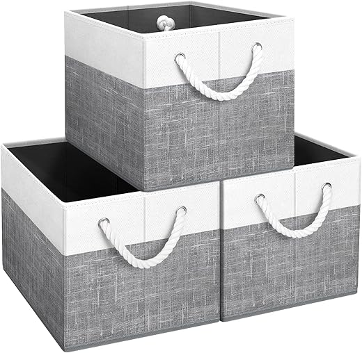 Fab totes Storage Bins [3-Pack], Foldable Storage Baskets for Organizing Toys, Books, Shelves, Closet, Large Storage Box with Rope Handles, Sturdy...