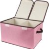 Foldable Fabric Storage Box with Double-Lid & Dividers, Large Organizer for Home, Closet, Office(Pink)