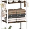 Free Standing Towel Racks for Bathroom with U-Shaped Detachable Dividers, 3-Tier Floor Towels Holder Stand with Shelf & 8 S-Hooks, Metal Pool Towel...