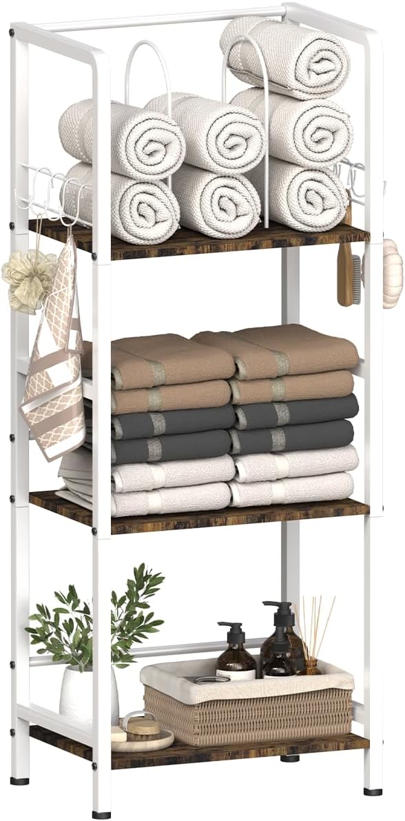 Free Standing Towel Racks for Bathroom with U-Shaped Detachable Dividers, 3-Tier Floor Towels Holder Stand with Shelf & 8 S-Hooks, Metal Pool Towel... Free Standing Towel Racks for Bathroom with U-Shaped Detachable Dividers, 3-Tier Floor Towels Holder Stand with Shelf & 8 S-Hooks, Metal Pool Towel...