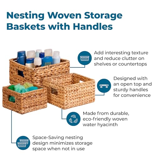 Honey-Can-Do Natural Wicker Storage Baskets, Perfect For Organizing, Storage, and Gifts, Multi-size 3-Pack Nesting Baskets for Home Organization...