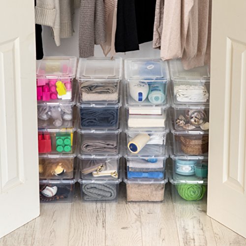 IRIS USA 20-Pack Storage Bins with Lids, 6 Quart, Shoe Boxes Clear Stackable Containers Organize Shoes Closet Shelves, Classroom Organization...