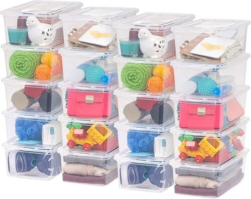 IRIS USA 20-Pack Storage Bins with Lids, 6 Quart, Shoe Boxes Clear Stackable Containers Organize Shoes Closet Shelves, Classroom Organization...