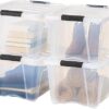 IRIS USA 32 Qt Stackable Plastic Storage Bins with Lids, 4 Pack - BPA-Free, Made in USA - See-Through Organizing Solution, Latches, Durable...