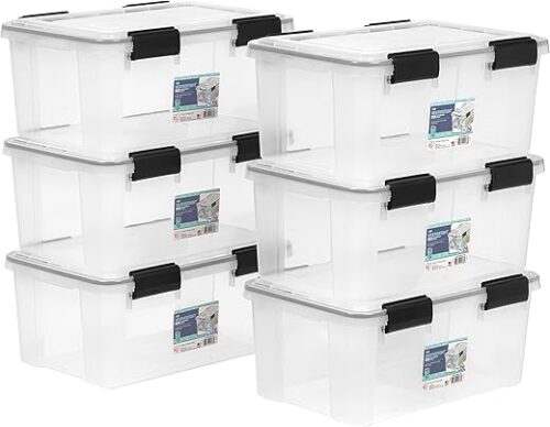 IRIS USA WeatherPro 19 Qt Storage Bins with Lids, 6 Pack, BPA-Free Plastic Gasket Box with Tight Latch and Seal, Stackable Nestable Tote Tub -...