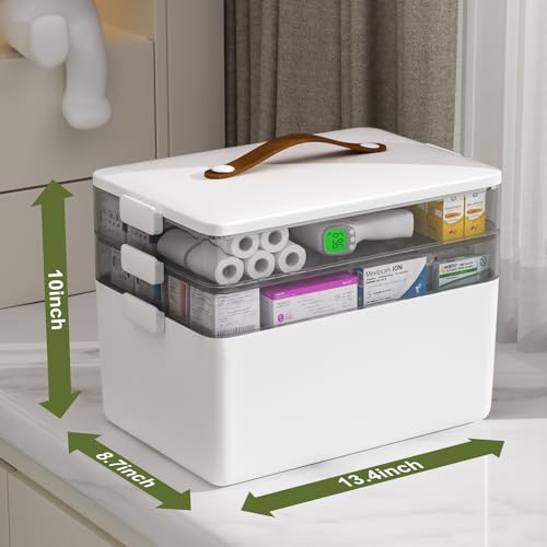 JOYBOS 3-Tier Medicine Storage Box Cabinet, Empty First Aid Kit Portable Medical Supply Organizer with Leather Handle for Home JOYBOS 3-Tier Medicine Storage Box Cabinet, Empty First Aid Kit Portable Medical Supply Organizer with Leather Handle for Home