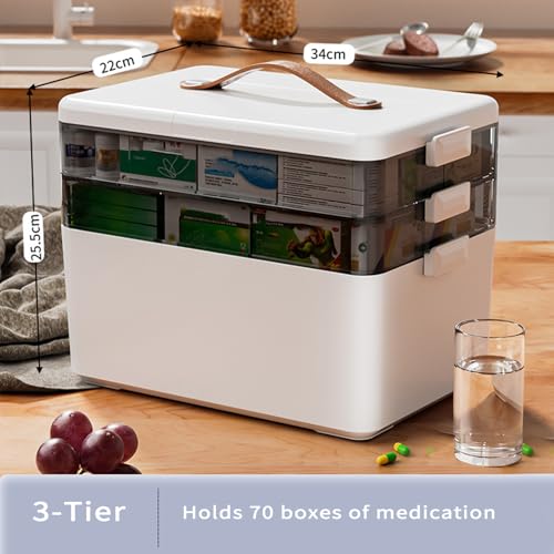 JWShang 3-Tier Medicine Storage Box with Leather Handle Portable Partitioned Medicine Cabinet with Moisture-Proof Empty First Aid Kit Organizer for... JWShang 3-Tier Medicine Storage Box with Leather Handle Portable Partitioned Medicine Cabinet with Moisture-Proof Empty First Aid Kit Organizer for...