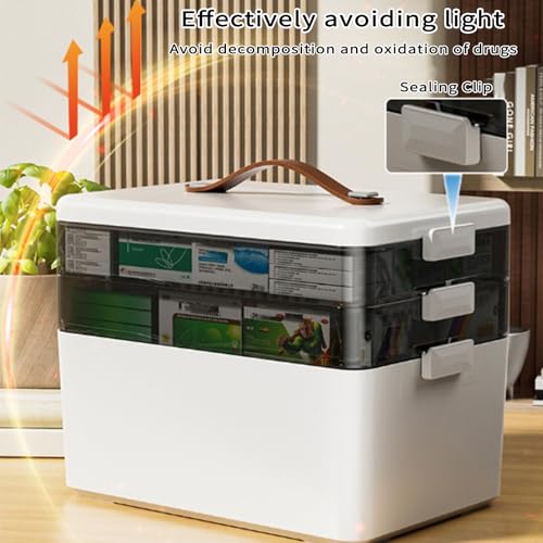 JWShang 3-Tier Medicine Storage Box with Leather Handle Portable Partitioned Medicine Cabinet with Moisture-Proof Empty First Aid Kit Organizer for... JWShang 3-Tier Medicine Storage Box with Leather Handle Portable Partitioned Medicine Cabinet with Moisture-Proof Empty First Aid Kit Organizer for...