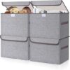 Large 22 Quart Linen Fabric Foldable Storage Bin Cube Organizer Basket with Flip-Top Lid & Handles, Clothes Blanket Box for Home, Office, Closet,...