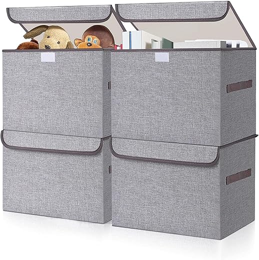 Large 22 Quart Linen Fabric Foldable Storage Bin Cube Organizer Basket with Flip-Top Lid & Handles, Clothes Blanket Box for Home, Office, Closet,... Large 22 Quart Linen Fabric Foldable Storage Bin Cube Organizer Basket with Flip-Top Lid & Handles, Clothes Blanket Box for Home, Office, Closet,...