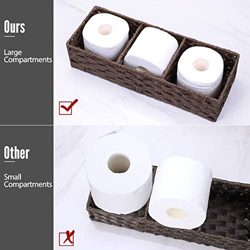 [Larger Compartments] Toilet Tank Topper Paper Basket - Multiuse Hand Woven Plastic Wicker Basket with Divider for Organizing, Rustic Farmhouse...