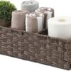[Larger Compartments] Toilet Tank Topper Paper Basket - Multiuse Hand Woven Plastic Wicker Basket with Divider for Organizing, Rustic Farmhouse...