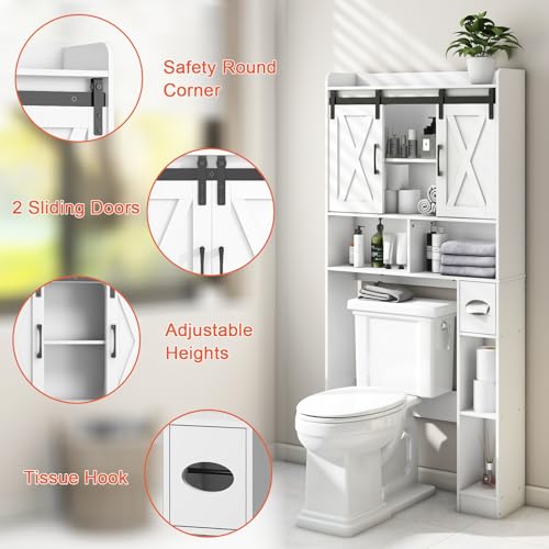 Over The Toilet Storage Cabinet, Farmhouse Storage Cabinet Over Toilet with Sliding Doors,Home Space-Saving Toilet Rack, for Bathroom, Restroom,... Over The Toilet Storage Cabinet, Farmhouse Storage Cabinet Over Toilet with Sliding Doors,Home Space-Saving Toilet Rack, for Bathroom, Restroom,...