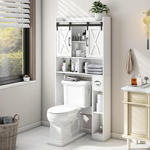 Over The Toilet Storage Cabinet, Farmhouse Storage Cabinet Over Toilet with Sliding Doors,Home Space-Saving Toilet Rack, for Bathroom, Restroom,... Over The Toilet Storage Cabinet, Farmhouse Storage Cabinet Over Toilet with Sliding Doors,Home Space-Saving Toilet Rack, for Bathroom, Restroom,...