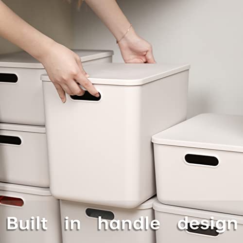 Plastic Storage Baskets With Lid Organizing Container Lidded Knit Storage Organizer Bins for Shelves Drawers Desktop Closet Playroom Classroom...