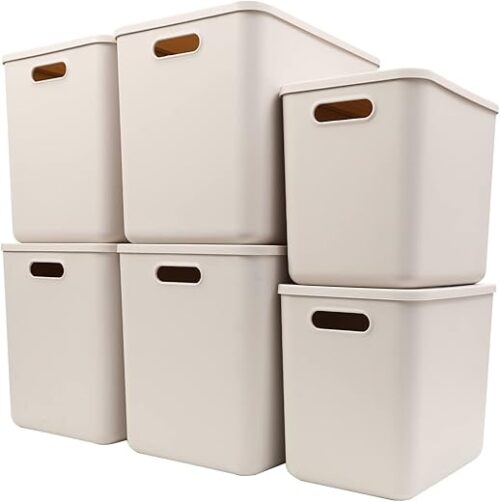 Plastic Storage Baskets With Lid Organizing Container Lidded Knit Storage Organizer Bins for Shelves Drawers Desktop Closet Playroom Classroom...
