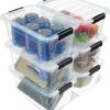 Plastic Storage Bins with Lids 6 Pack, 7 Quart Storage Containers With Black Buckle Latch, Stackable Storage Organizers for Home Pantry Office...