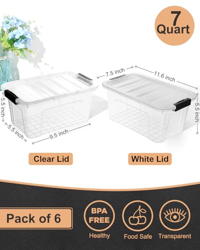 Plastic Storage Bins with Lids 6 Pack, 7 Quart Storage Containers With Black Buckle Latch, Stackable Storage Organizers for Home Pantry Office... Plastic Storage Bins with Lids 6 Pack, 7 Quart Storage Containers With Black Buckle Latch, Stackable Storage Organizers for Home Pantry Office...