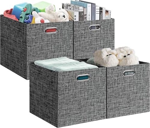 Posprica 13x15x13in Collapsible Storage Bins, Fabric Foldable Cube Storage Boxes, Decorative Storage Baskets Organizer for IKEA Kallax, Shelves,...
