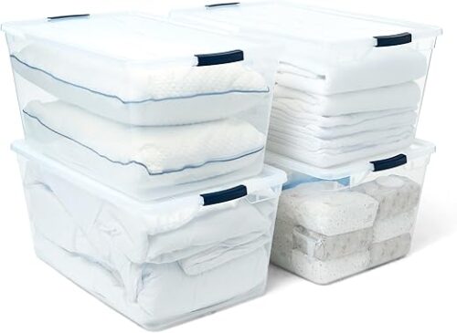 Rubbermaid Cleverstore 95 Qt Clear Storage Bins with Latching Lids, 4-Pack, Stackable, BPA-Free, Made in USA