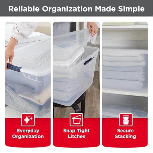 Rubbermaid Cleverstore 95 Qt Clear Storage Bins with Latching Lids, 4-Pack, Stackable, BPA-Free, Made in USA Rubbermaid Cleverstore 95 Qt Clear Storage Bins with Latching Lids, 4-Pack, Stackable, BPA-Free, Made in USA